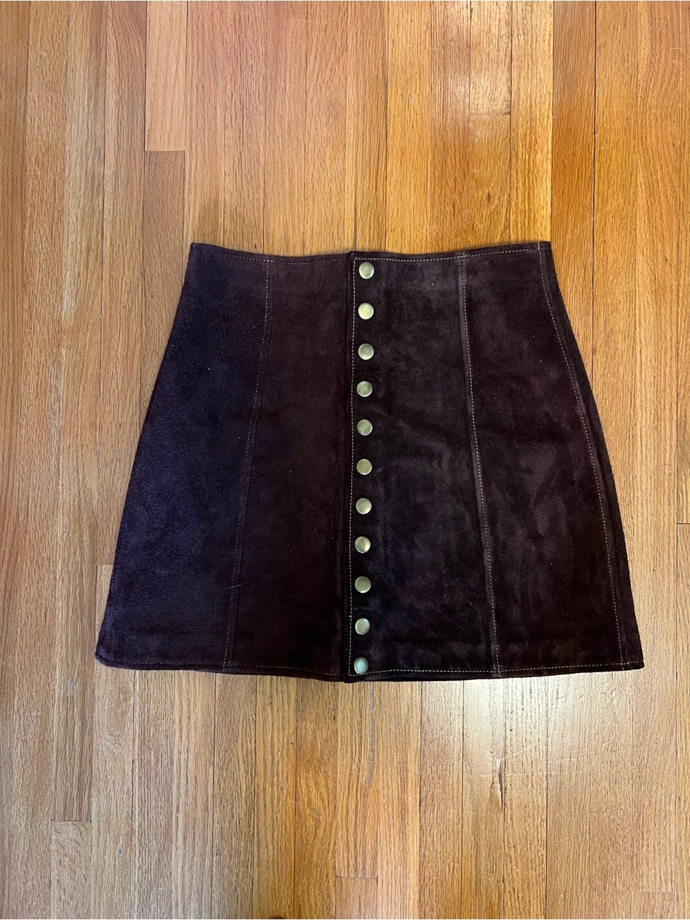 Re/Done Dark Brown Suede Button-Front Mini Skirt